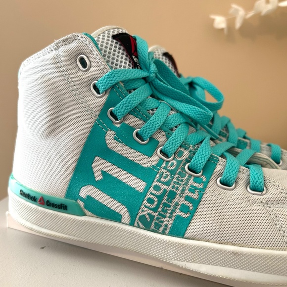 Reebok CrossFit Lite TR 010 HighTop Weight Training Shoes White/Turq Size 8 - Picture 7 of 17